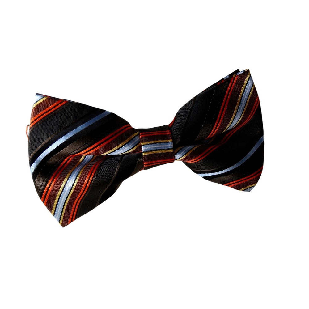 Striped Pre-tied Adjustable Bow Tie For Men (Brown, Black, Orange & Gold)